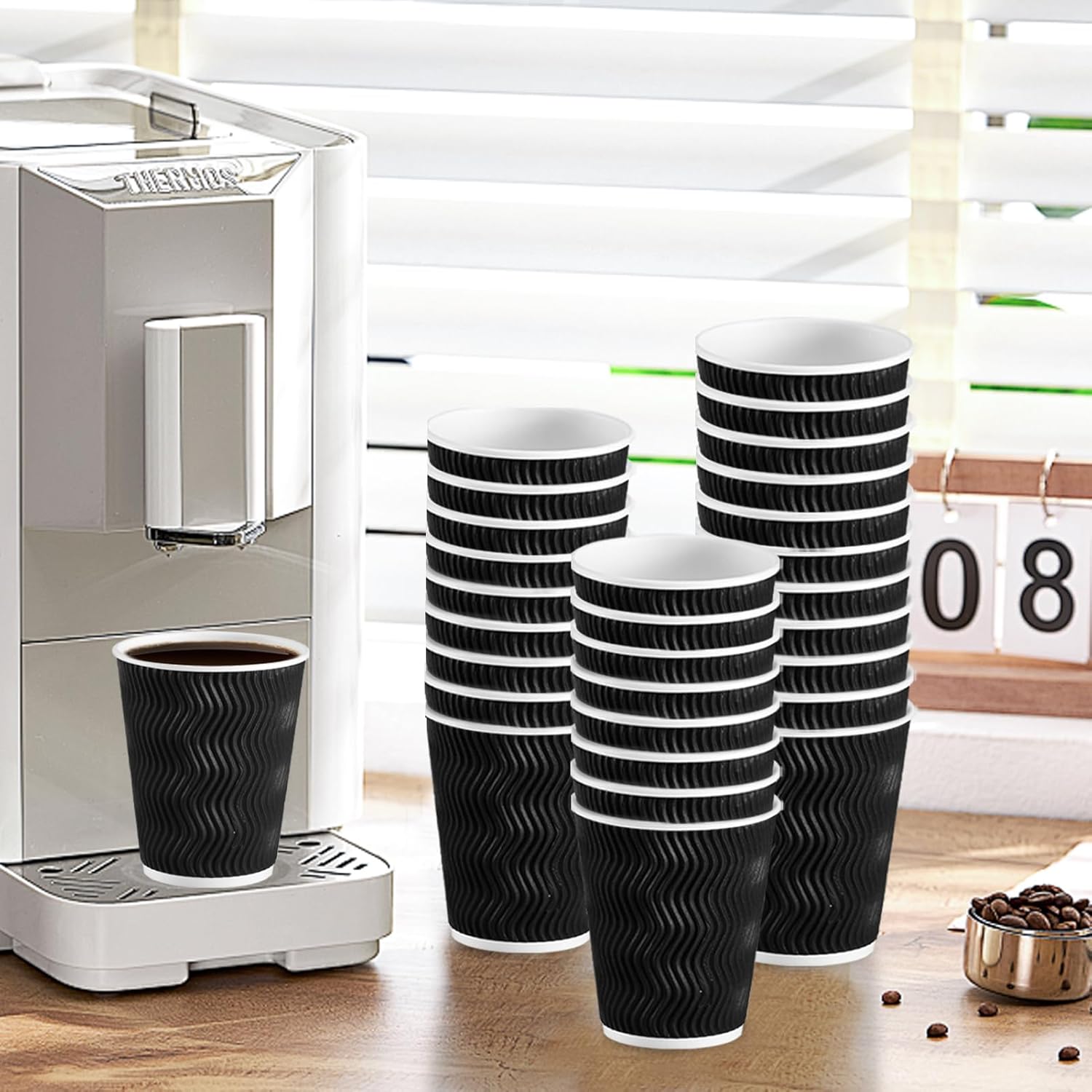 Coffee Cups 12 oz 100 Pack – Black Insulated Ripple Wall Paper Cups