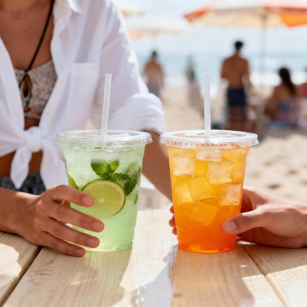 16 oz Plastic Cups with Lids and Straws 100 Pack – Clear Disposable To-Go Cups