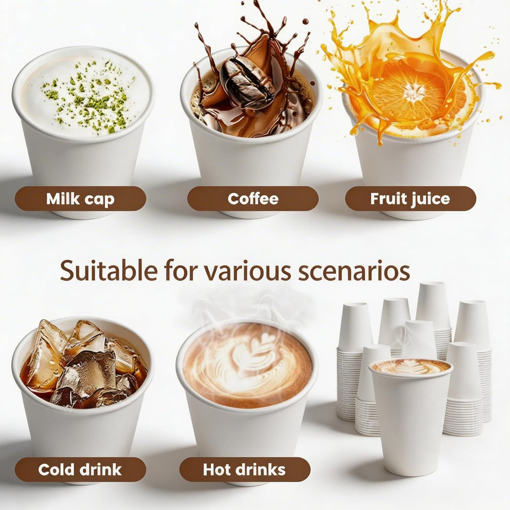 Disposable Paper Coffee Cups 12 oz 300 Count Bulk – Leak-Proof White Recyclable Cups