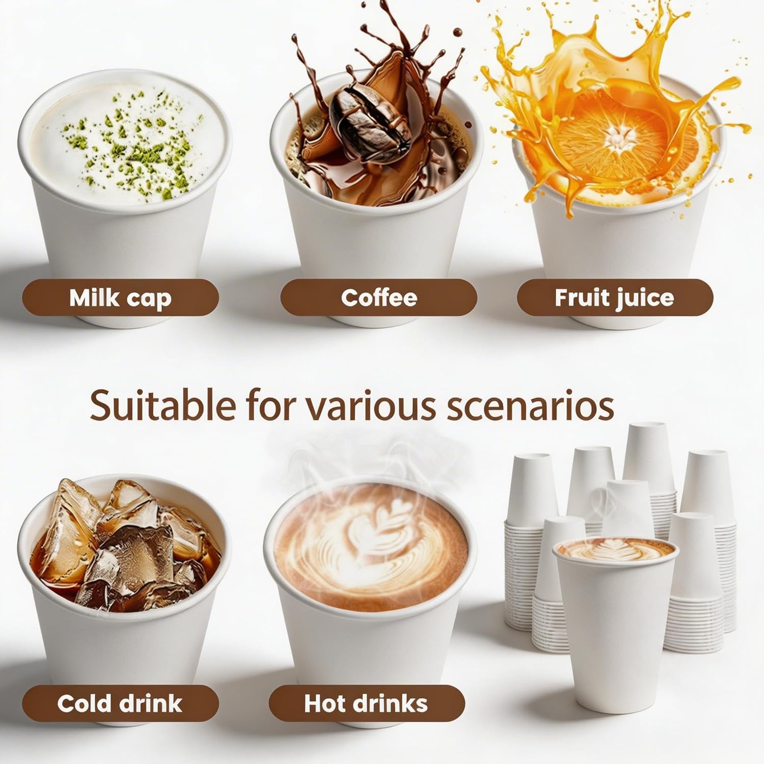 Disposable Paper Coffee Cups 12 oz 300 Count Bulk – Leak-Proof White Recyclable Cups