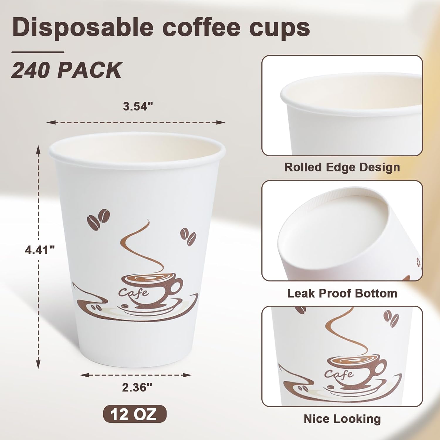 Coffee Cups 12 oz 240 Pack – Insulated Leakproof Disposable Paper Cups
