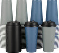 100 Pack 20 oz Disposable Paper Coffee Cups with Lids – Blue & Gray Hot Cups