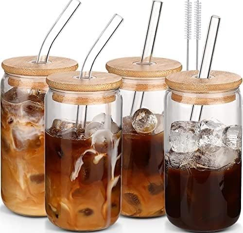 16 oz Glass Cups with Lids and Straws Set of 4 – Reusable Iced Coffee & Matcha Tumblers