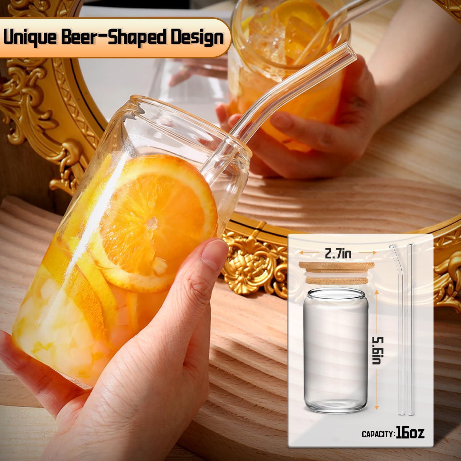 16 oz Glass Cups with Lids and Straws Set of 4 – Reusable Iced Coffee & Matcha Tumblers