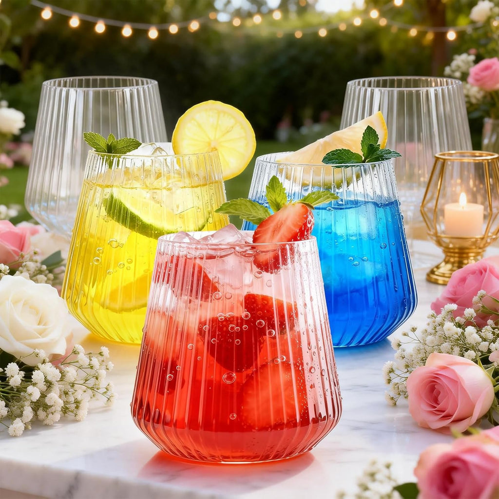 36 Pcs 12 oz Clear Ribbed Plastic Wine Glasses – Disposable Champagne & Whiskey Glasses