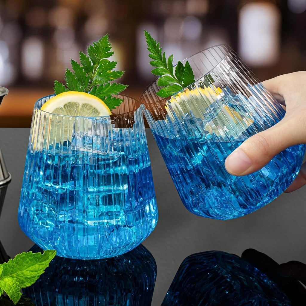 36 Pcs 12 oz Clear Ribbed Plastic Wine Glasses – Disposable Champagne & Whiskey Glasses