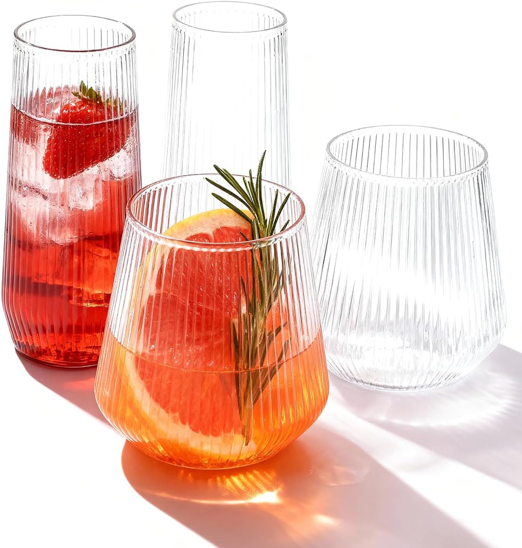 48 Pack Disposable Ribbed Origami Ripple Plastic Glasses Set – 24 Champagne Flutes & 24 Cups