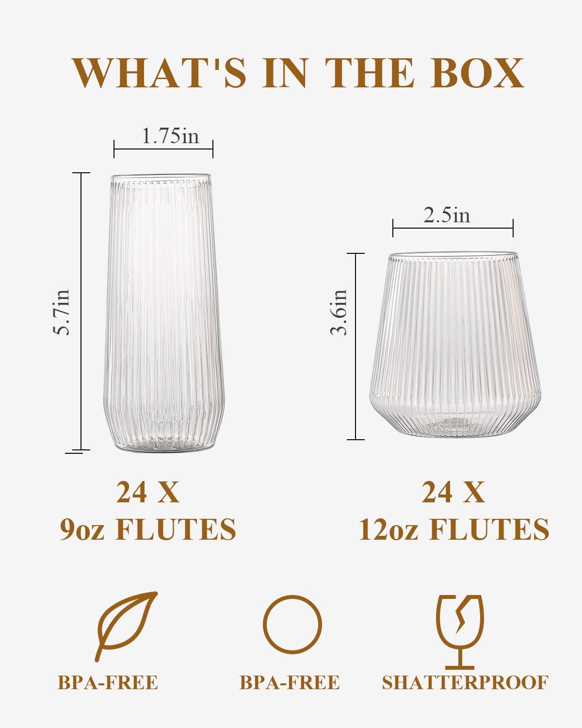 48 Pack Disposable Ribbed Origami Ripple Plastic Glasses Set – 24 Champagne Flutes & 24 Cups